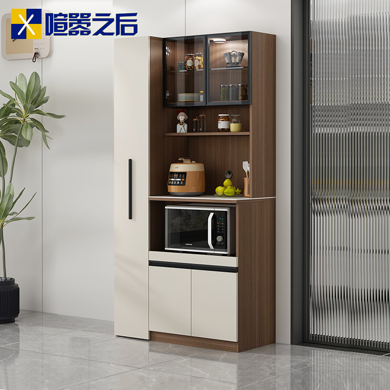 现代简约餐边柜一体靠墙新中式多功能储物柜玻璃门酒柜厨房8G291