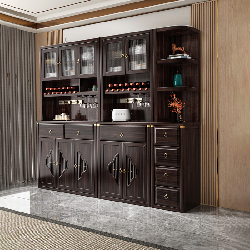 乌金木新中式实木餐边柜一体靠墙储物柜橱柜家用厨房置物柜酒柜