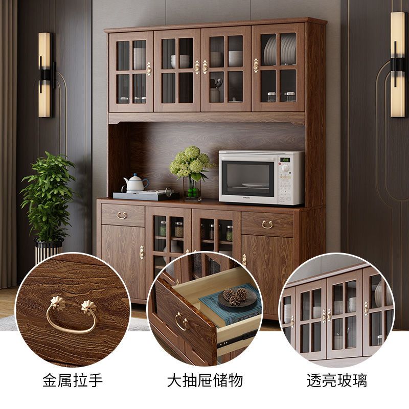 新中式客厅餐边柜一体靠墙非全实木厨房碗柜现代中式储物柜酒柜
