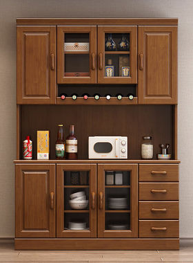 中式实木餐边柜客厅靠墙置物柜家用厨房高柜全实木一体收纳柜柜[|