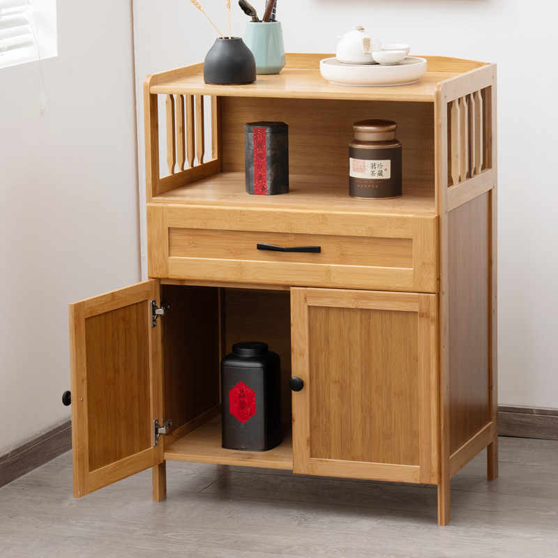 楠竹多功能置物柜厨房收纳柜新中式简单餐边柜客厅茶水柜实木碗柜