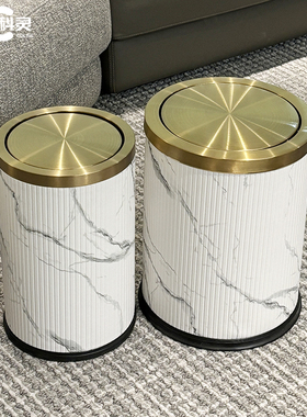 不锈钢摇盖式垃圾桶带盖轻奢厨房卫生间家用客厅欧式高颜值新中式
