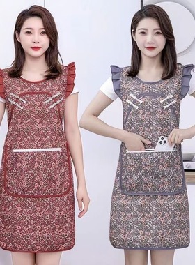 中式复古国风帆布围裙家用厨房做饭洋气女士围腰坎肩耐磨防污时尚