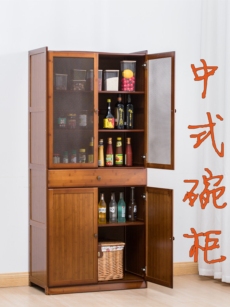 中式餐边柜厨房碗柜家用简易菜柜透气不锈钢网纱储物柜子简约现代