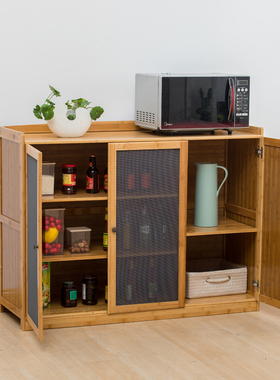 中式简约客厅茶水柜实木楠竹边柜餐边柜微波炉柜家用厨房储物碗柜