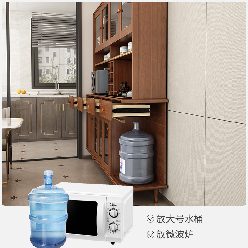 新中式餐边柜高柜一体靠墙实木边框D厨房收纳置物柜多层储物柜带