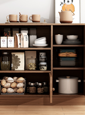 速发实木色茶水矮柜餐边柜子储物柜新中式多功能家用厨房客厅靠墙