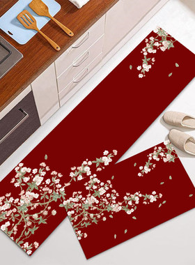 现代中式厨房地垫吸水防滑TPR底部入户进门红色门垫喜庆门口地毯