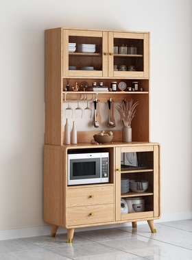 北欧新中式实木餐边柜简约现代橡木厨房家用靠墙洞洞板储物茶水柜