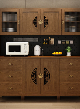 新中式餐柜茶水柜多功能收纳柜靠墙一体L收纳柜厨房实木色茶水柜