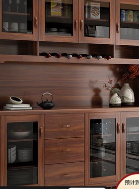 实木餐边柜落地现代简约家用厨房置物柜一体靠墙储物柜新中式酒柜