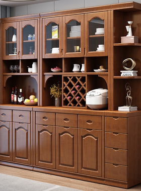 高档实木餐边柜现代中式酒柜靠墙组合客厅一体储物柜橱柜厨房茶水