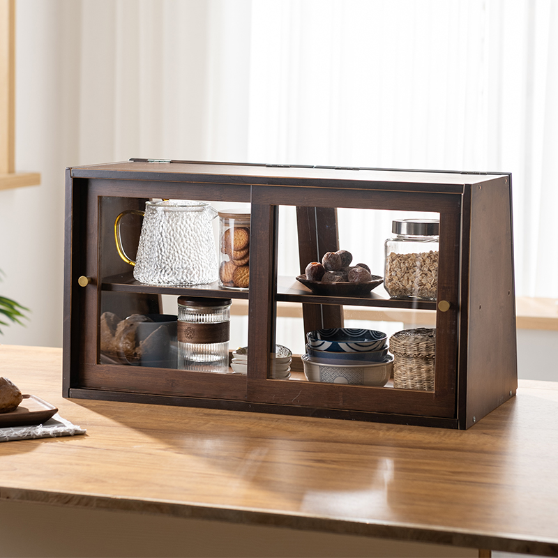 日式餐边柜实木桌面小碗柜收纳柜家用厨房置物架台面新中式储物柜