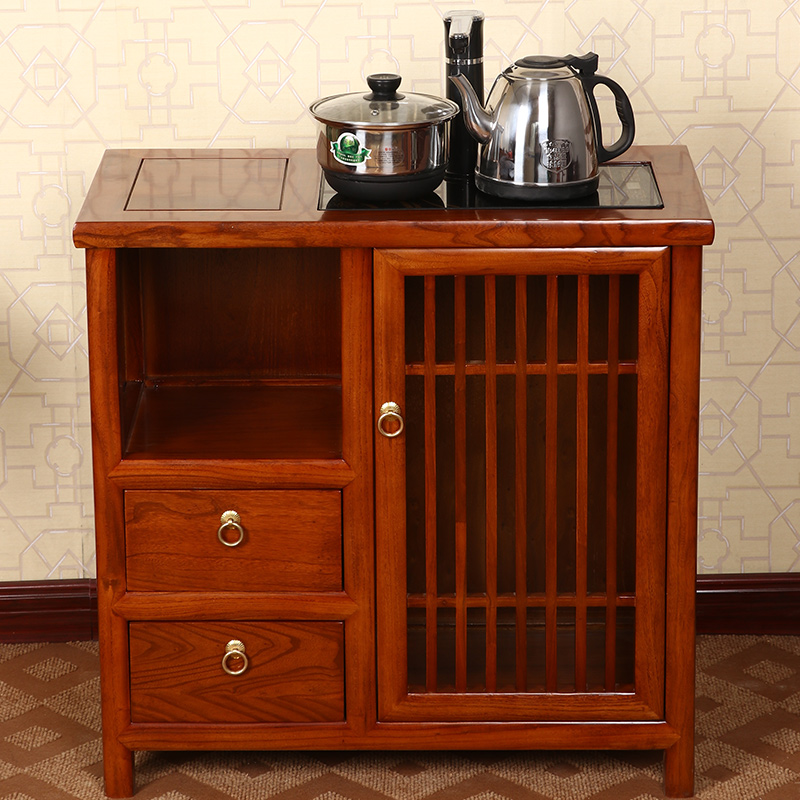 新中式实木茶水柜榆木水桶收纳柜厨房客厅餐边柜家用办公泡小茶柜