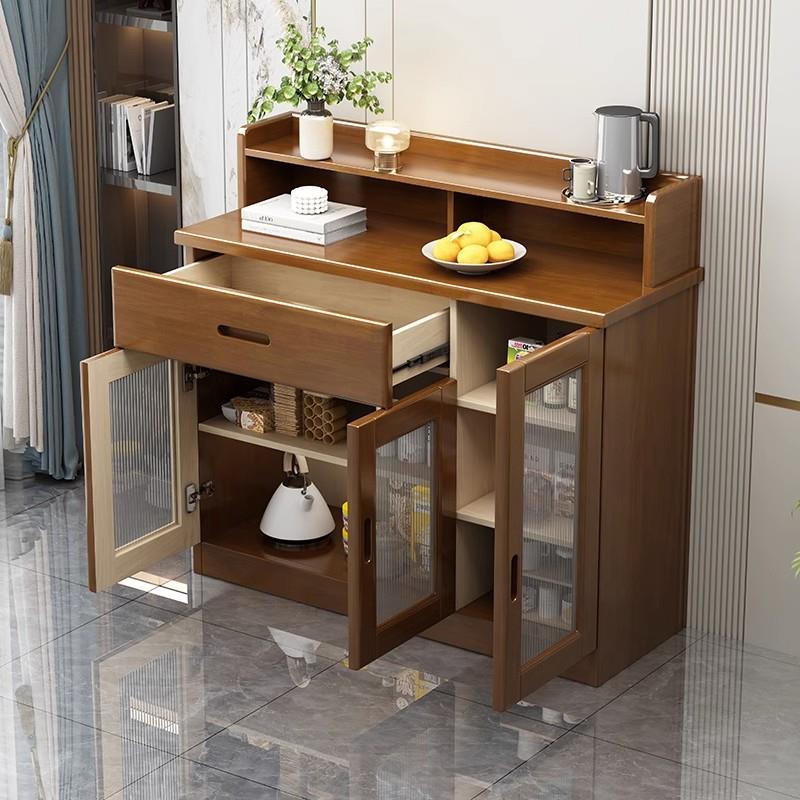中式实木餐边柜现代简约家用客厅厨房储物收纳碗橱柜多功能茶水柜