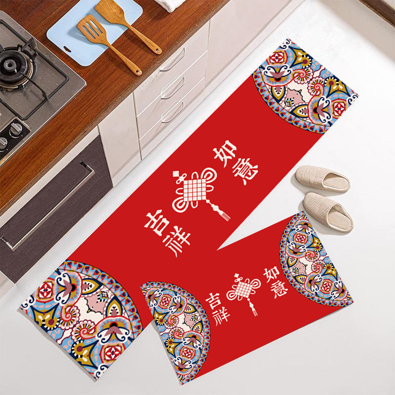 新中式过年门垫新春国潮厨房防滑垫喜庆红色入户脚垫进门地垫地毯