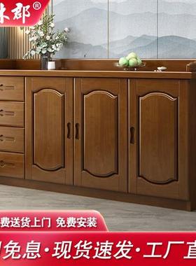 中式餐边柜实木茶水柜二三门大容量特价客厅储物柜多层厨房置物柜