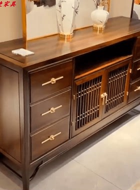 新中式乌金木实木餐边柜一体靠墙置物架厨房储物柜茶水柜收纳柜摆