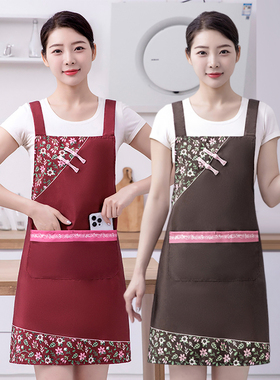 中式国风时尚围裙家用厨房2024新款竹节棉布透气洋气背带围腰女士