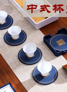 6片装 中式杯垫厨房隔热垫圆形餐桌垫杯垫碗垫餐盘垫防水苏菲碟垫