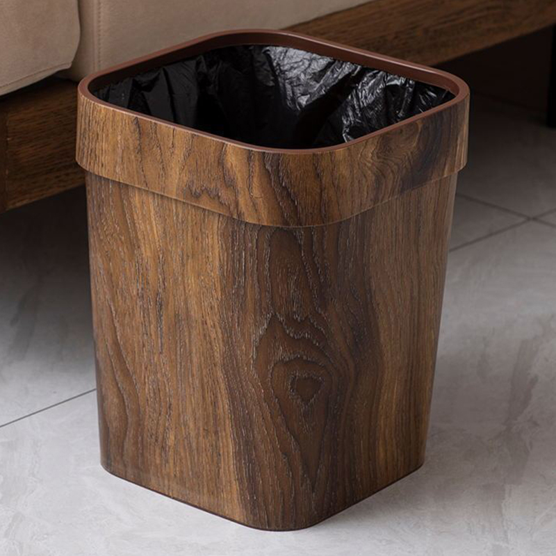 复古仿木纹垃圾桶家用大容量客厅厨房卫生间茶室中式纸篓2023新款