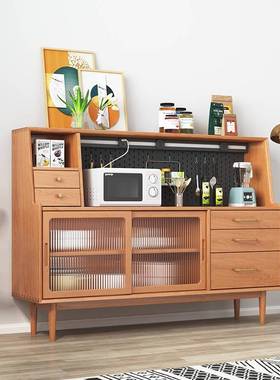 新款厨房餐边柜小户型新中式实木茶柜全实木轻水奢置物架现代简约