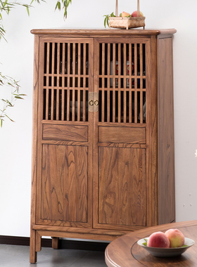 新中式实木餐边柜榆木茶水柜酒柜客厅靠墙置物柜厨房储物柜墙边柜