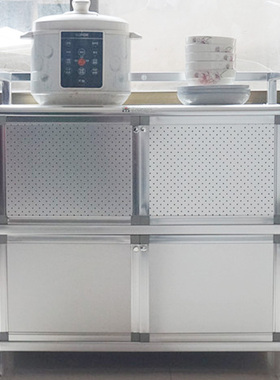 包邮中式简易不锈钢碗柜橱柜厨房储物柜阳台铝合金柜子餐边柜致力