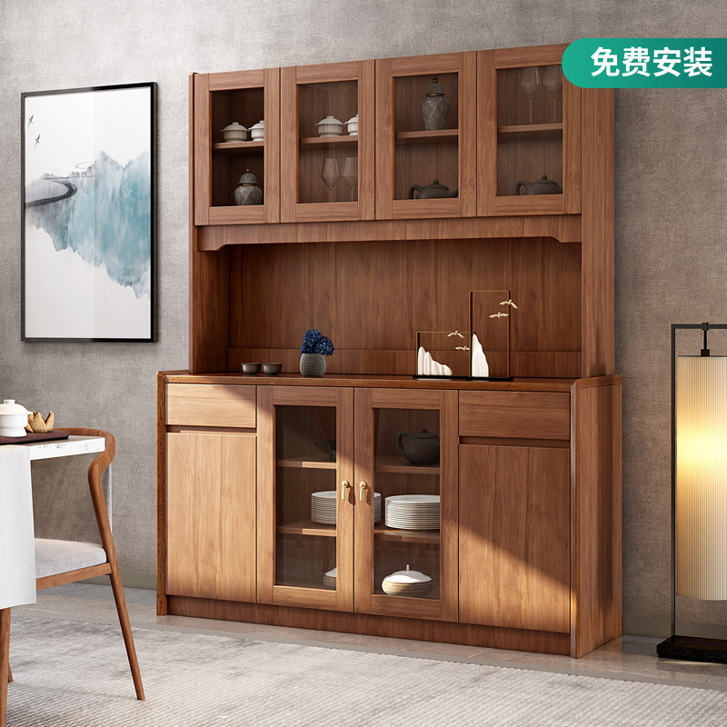 中式餐边柜酒柜一体储物柜现代简约客厅茶水柜多功能厨房碗柜实木