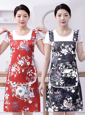 中式国风围裙家用厨房做饭防水防油2024新款洋气花边背带女士围腰