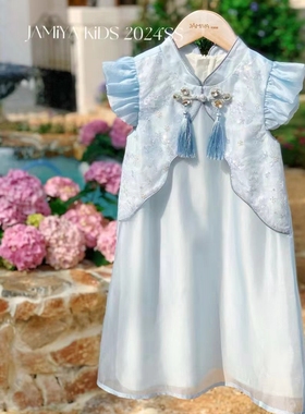 夏季女童唐装旗袍公主裙汉服古筝中国风小女孩儿童裙子表演新中式