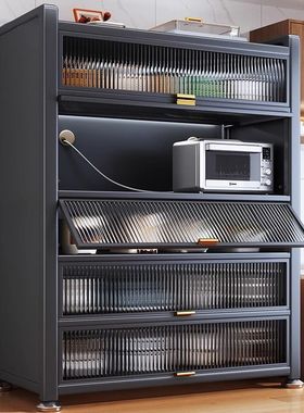 厨房置物架落地多层餐边多功能收纳新中式微波炉橱柜多功能储物柜