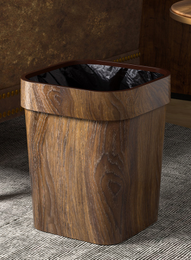 家用复古仿木纹办公室垃圾桶厨房卫生卧室简约新中式大容量收纳桶
