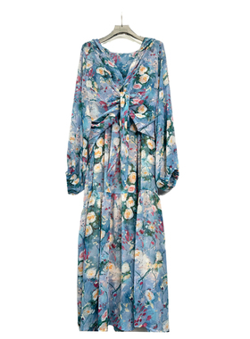 蓝色龙沙宝石月季花油画艺术抽象显白吊带裙+连帽防晒