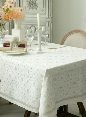 瑞典欧式亚麻桌布高级感长方形餐桌布布艺纯白法式西餐白色桌布