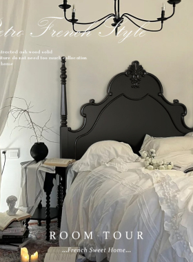 复古美式实木床双人床黑色1.8M中古风法式床主卧高端大气轻奢婚床