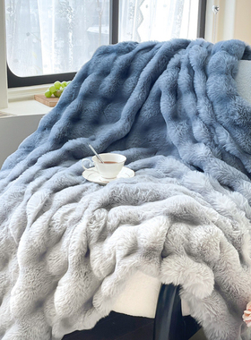 促轻奢兔兔绒毛毯加厚冬季牛奶绒毯办公室法兰珊瑚绒沙发盖毯午新