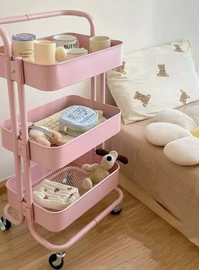 加厚小推车置物架厨房零食新生儿婴儿用品收纳卧室移动书架手推车