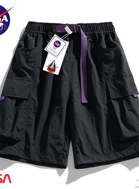 NASA联名夏季轻薄户外机能工装短裤男款宽松五分裤美式潮牌中裤子