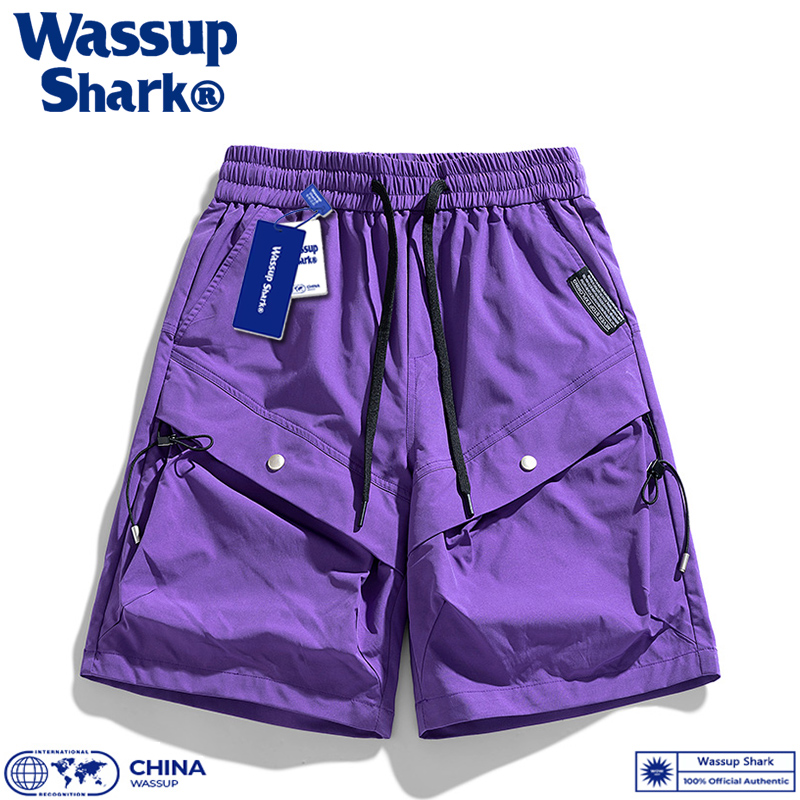 Wassup Shark美式潮牌机能风工装短裤男夏季户外运动紫色五分裤女