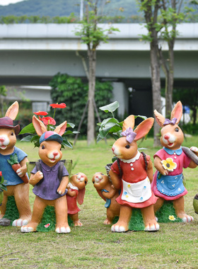 户外花园草坪兔子花盆雕塑幼儿园卡通景区庭院小区阳台装饰品摆件