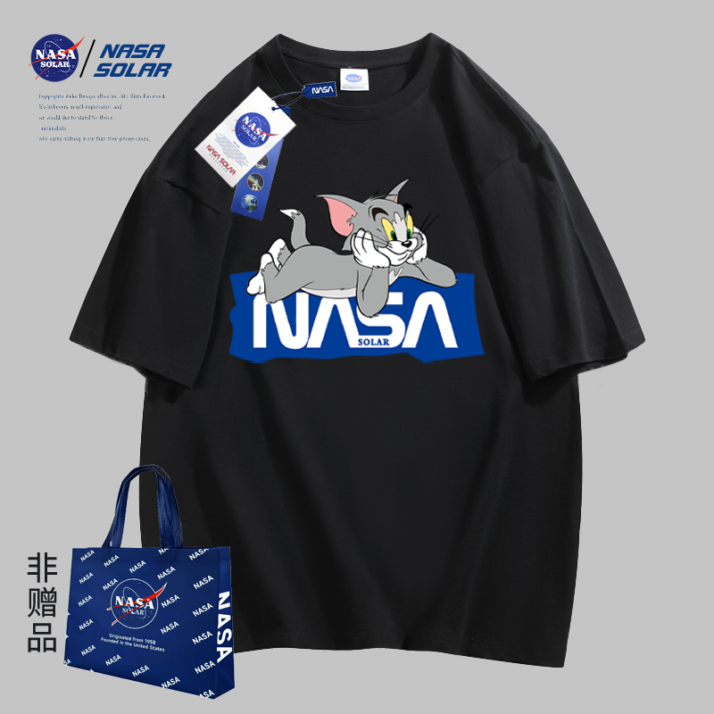 NASA SOLAR联名2024夏季新款情侣百搭潮牌印花纯棉户外短袖T恤HQG