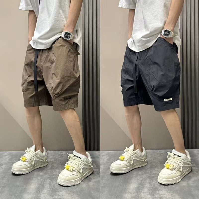 速干户外大口袋工装短裤男士2024夏季薄款纯色宽松直筒休闲五分裤
