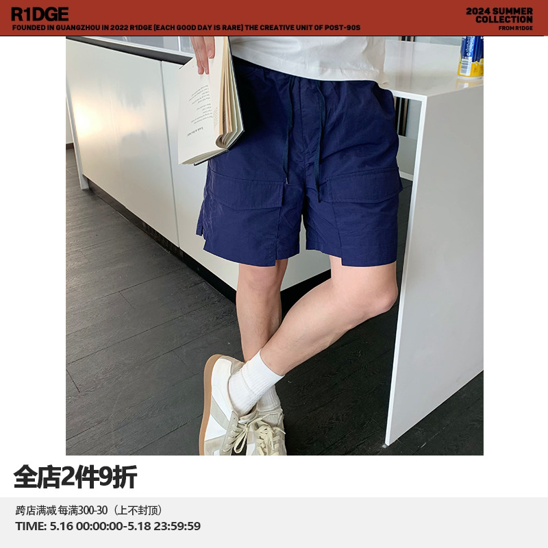 R1DGE美式复古直筒抽绳工装裤男女宽松山系户外运动夏季新款短裤
