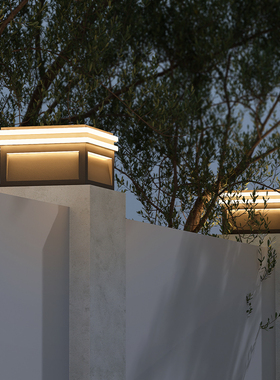 庭院别墅大门太阳能柱头灯现代简约户外方形防水柱子灯围墙门柱灯