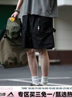 日系户外轻薄透气机能工装短裤男夏季新款双贴口袋防水速干五分裤
