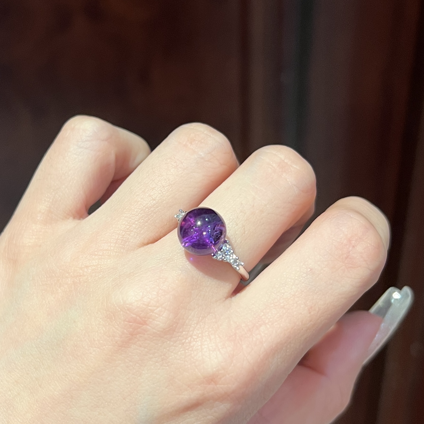 紫水晶纯银戒指