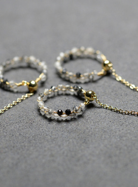 天然黑发晶戒指14k镀金DIY编织女款时尚个性指环可以调大清新礼物
