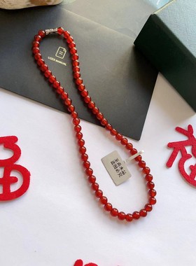 正品天然红玛瑙短款锁骨链颈细项链6水晶中国红时尚新年礼物百搭