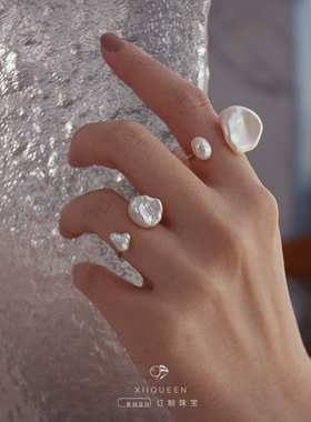 奇货」双珠戒指粉紫天然巴洛克异形珍珠小众纯银开口美国14k包金